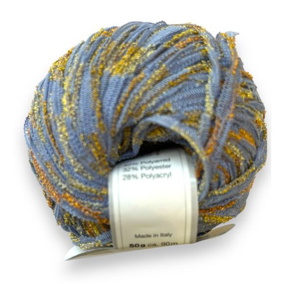 1 Ball Gedifra POESIE Bulky Ribbon Yarn | 2062 Blue-Gray Gold - Picture 3 of 6